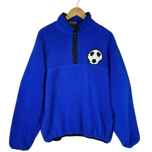Vintage 90s Polartec Fleece Pullover Jacket Unisex Blue Soccer Patch 1/4 Snap L